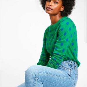 GAP Boatneck Polka Dot Green & Blue Cozy Nylon & Wool Long Sleeve Sweater M Tall